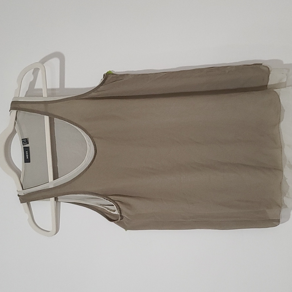 Beige and tan sleeveless top